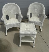 (2) Wicker Rocking Chairs, Wicker Side Table