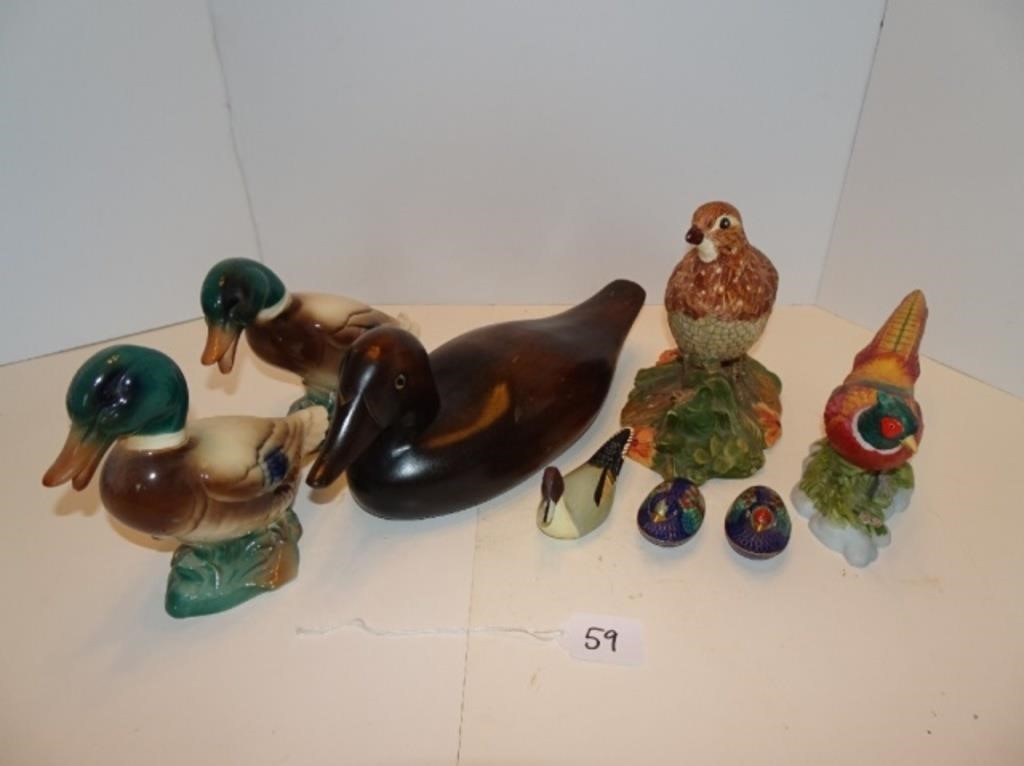 Carved Wood & Ceramic Painted Duck & Bird Lot