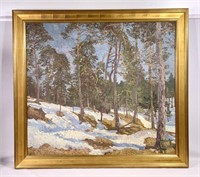 Carl Reisup painting, Forest with snow, 33.5" x 37