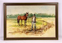 G. Sullivan '75 oil painting of girl & horse, 23"