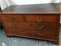 Mahogany leather top 4 drawer window chest hand