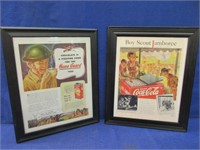 2 old framed ads (1937 & 1943 -coke-scouts-etc)