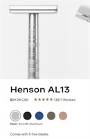 Henson AL13 Aluminum razor - comes with 5 blades
