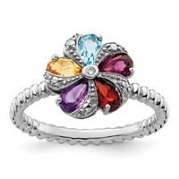 Sterling Silver- Gemstone and Diamond Ring