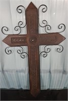 24'' Wood And Metal Cross Wall Plaque