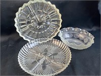 3 Vintage Pressed Glass Serving Items