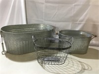 Galvanized tubs, metal basket