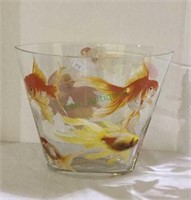 Koi themed large glass vase measuring 9 inches