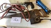 Handsaw, hacksaw, light, jumper cables,, Black &