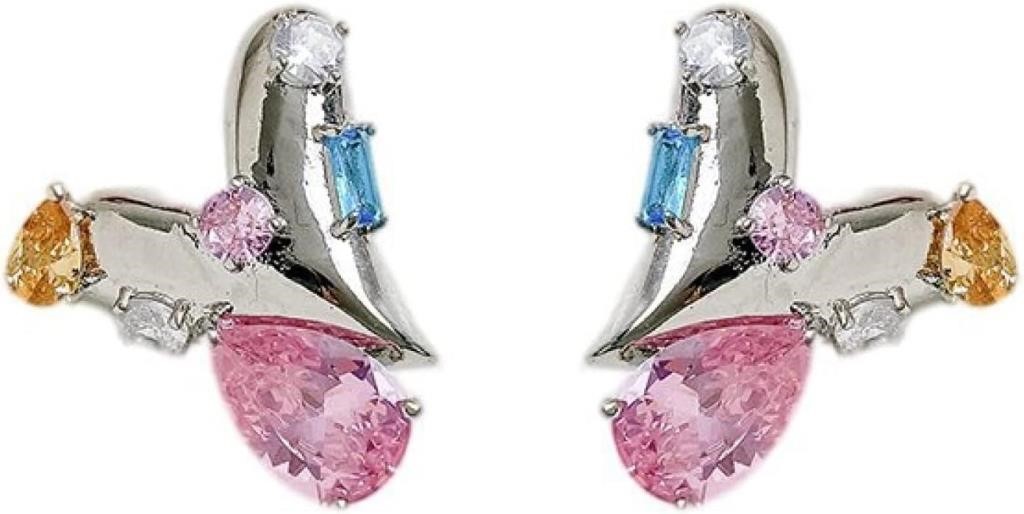 JD Sweet Pink Diamond Heart Earrings
