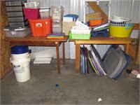 (2) Home Made Wooden Work Tables - Contents are