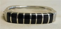 Taxco Sterling Silver and Inlaid Onyx Bracelet.