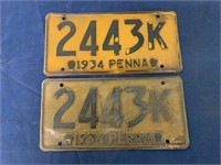 lot of 2 1934 Pennsylvania License Plates