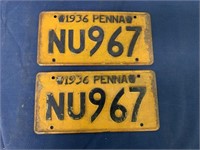 lot of 2 1936 Pennsylvania License Plates