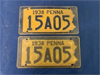 lot of 2 1938 PA License Plates