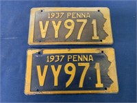 lot of 2 1937 PA License Plates