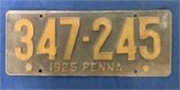 1925 Pennsylvania License Plate
