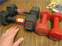 dumbell weights lot (2 sets) 15-lb & 5-lb