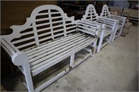 3 Piece wooden patio set including bench and 2