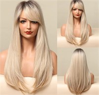 $45-LONG STRAIGHT OMBRE WHITE BLONDE SYNTHETIC WIG