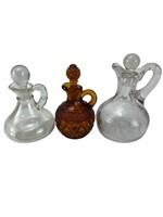 Amber and Clear Glass Cruet Bottles with Stoppers