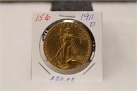 1911D $20.00 St. Gaudens Gold
