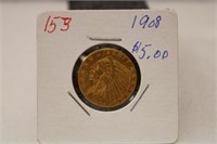 1908 US $5.00 Indian Gold