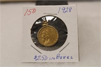 1928 US $2.50 Indian Gold in Bezel
