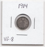 1914 Canada 5 Cents Silver Coin