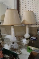 PAIR OF MILK GLASS LAMPS W/ SHADES