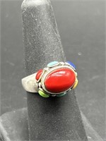 925 Silver Ring with Colored Stones  Size