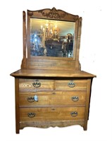 Ca.1910 Antique Oak Dresser & Mirror