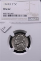 1943/2 NGC MS62 WAR NICKEL RARE