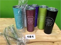 Stainless Steel Tumblers with Straws lot of 6