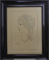 PEN AND INK DRAWING OF WOMANS PROFILE