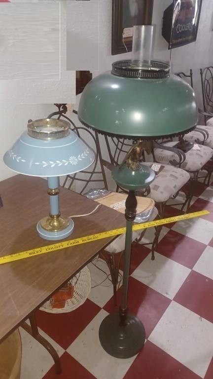 Vintage toleware table lamp & floor lamp w eagle