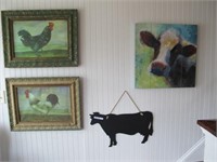 LOT OF 4 HANGING FARM ART CHICKENS & COWS