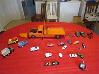 Antique Structo toys, flat bed toy trucks,