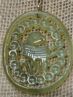 Bird on Vine Carved Jade Medallion Pendant w/