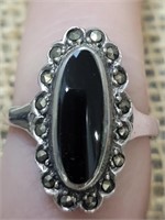 Onyx & Marcasite Marked. 925 Sterling Silver