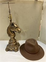 Wool Lite Felt hat & brass horse lamp