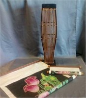 Large vase and 2 paper scrolls