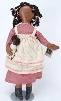 June Wildash Folk Art Black Doll w/ Gingham Dress
