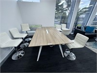 Timber Top Meeting Table & 7 Swivel Chairs