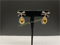GOLD AND SILVER CITRINE AND DIAMOND EARRINGS