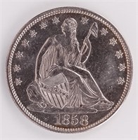Coin 1858 Seated Liberty Half Dollar In AU