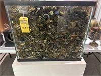 GLASS BOX WITH CLOCK GEARS & PIECES - 21x24x12.5