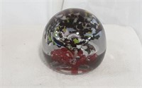 Hand-Blown Multi-Color Floral Glass Paperweight