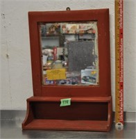 Wood wall-hung shaving mirror with shelf