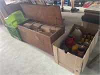 Wooden blocks, crates, car care items